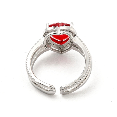 Heart Brass Micro Pave Cubic Zirconia Open Cuff Rings RJEW-G309-47P-01-1