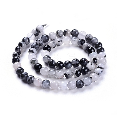 Natural Tourmalinated Quartz/Black Rutilated Quartz Beads Strands G-E558-04-6mm-1