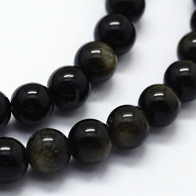 Natural Golden Sheen Obsidian Beads Strands G-I199-14-4mm-1