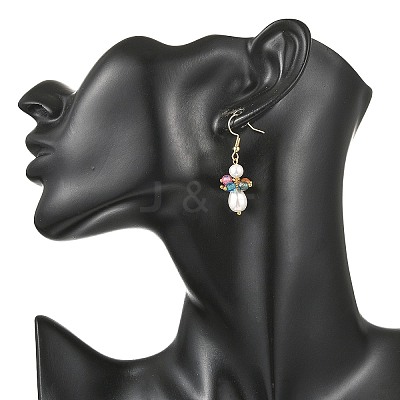 Natural Agate & Shell Pearl Dangle Earrings EJEW-JE07364-1