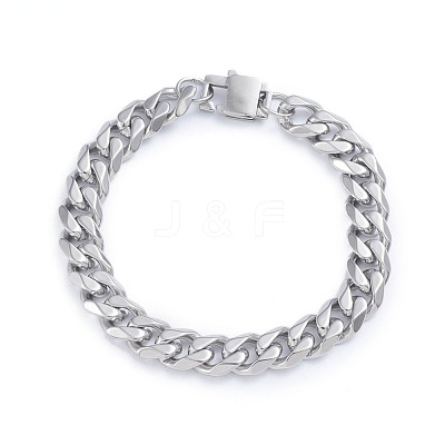 Tarnish Resistant Men's 304 Stainless Steel Cuban Link Chain Bracelets Hand Polished BJEW-L673-001-P-1