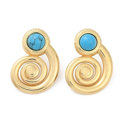 Spiral 304 Stainless Steel Synthetic Turquoise Stud Earrings for Women EJEW-U046-13G-1