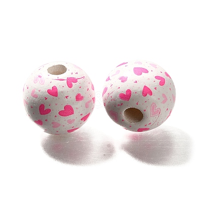 Valentine's Day Element Printed Wood Beads WOOD-R002-01-30-1