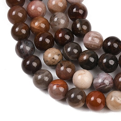 Natural Petrified Wood Round Bead Strands G-F266-08-6mm-1