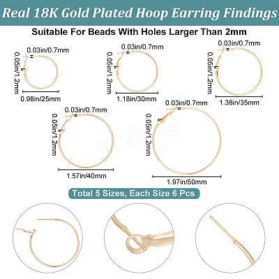 30Pcs 6 Style Brass Hoop Earring Findings FIND-BBC0003-23G-1