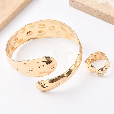 Snake Shape Hammered Iron Cuff Bangle & Ring SJEW-G085-01G-1