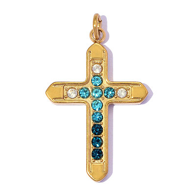 304 Stainless Steel with Light Sapphire Rhinestone Pendants RB-OY001-28G-1