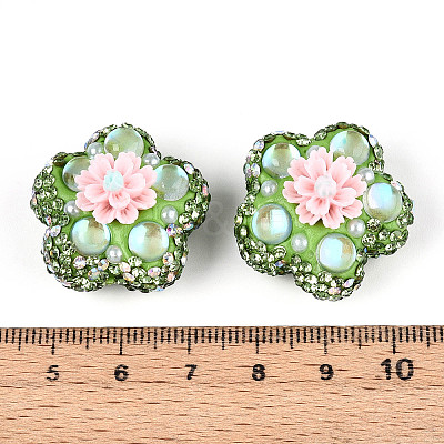 Flower Shape Polymer Clay Rhinestone Beads CLAY-U023-01D-1