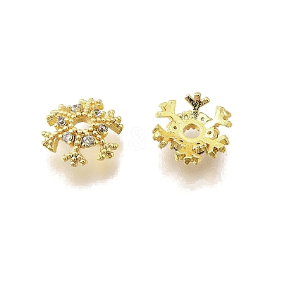 Snowflake Brass Micro Pave Clear Cubic Zirconia Bead Caps KK-K300-03B-G-1