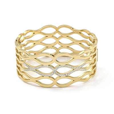 304 Stainless Steel Pave Crystal Rhinestone Hollow Out Hinged Bangles for Women BJEW-D044-07C-G-1