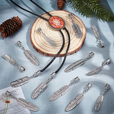 24Pcs 3 Styles Feather Tibetan Style Alloy Cord Ends HJEW-NB00327-1
