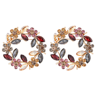 Flower Wreath Colorful Rhinestone Brooch JEWB-WH0026-19-1