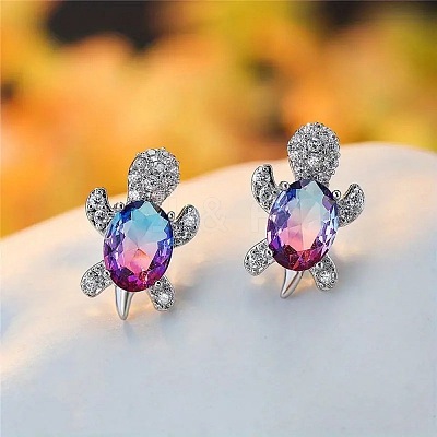 Tortoise Zinc Alloy Cubic Zirconia Stud Earrings WG8EE25-01-1