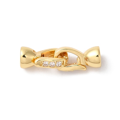 Brass Micro Pave Clear Cubic Zirconia Fold Over Clasps KK-H483-08G-1
