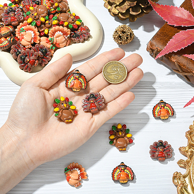 40Pcs 4 Styles Thanksgiving Resin Cabochons RESI-SC0036-39-1