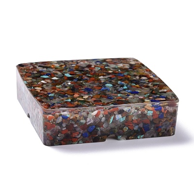 Resin with Natural Mixed Stone Chip Stones Ashtray DJEW-F015-04A-1