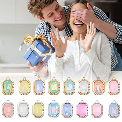 48Pcs 2 Colors UV Plating Alloy with Mixed Color Glass Rhinestone Pendants FIND-SC0023-45-1