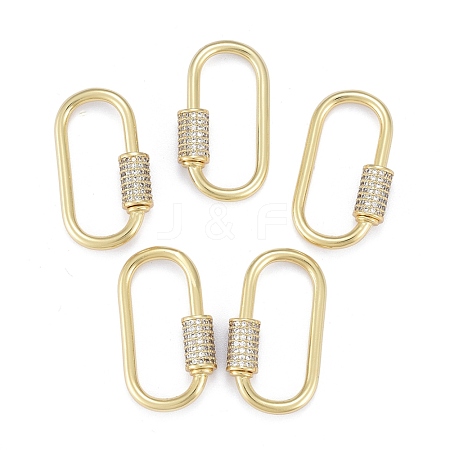 Brass Micro Pave Clear Cubic Zirconia Screw Carabiner Lock Charms ZIRC-E164-10G-1