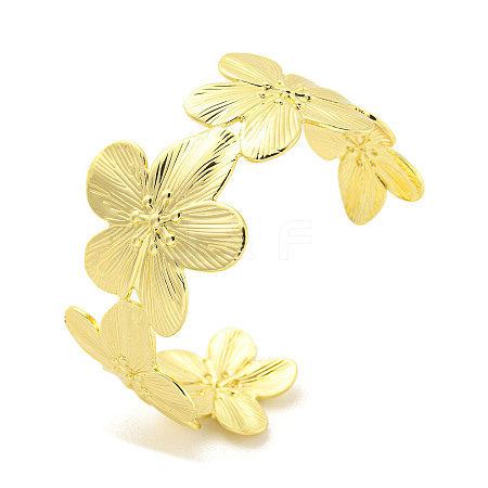 Flower Rack Plating Brass Open Cuff Bangles for Women BJEW-P322-05G-1