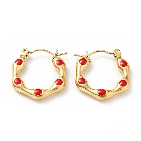 Ion Plating(IP) 304 Stainless Steel Hexagon Hoop Earrings with Enamel for Women EJEW-G293-17C-G-1