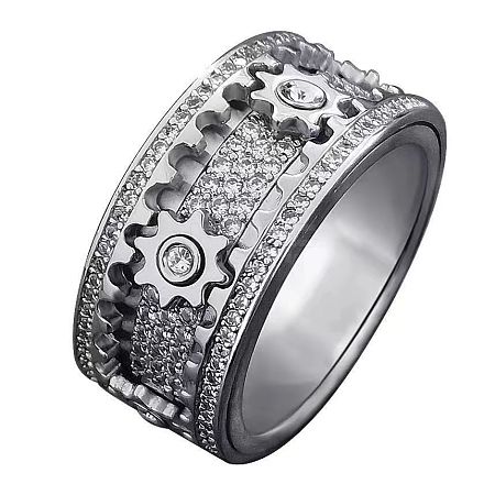 Gear Brass Micro Pave Clear Cubic Zirconia Rotatable Finger Rings FS-WGBD3BF-02-1