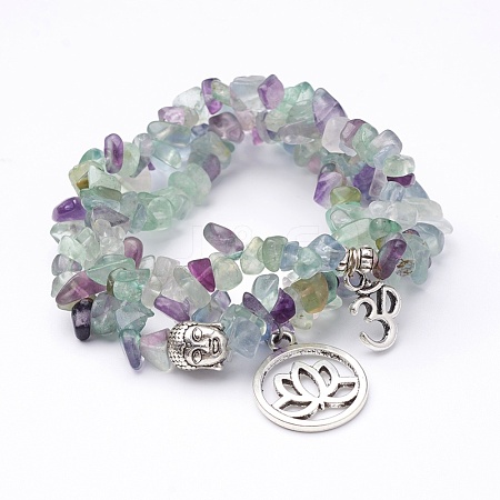 Natural Fluorite Stretch Bracelet Sets X-BJEW-JB02621-1