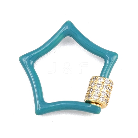 Star Brass Micro Pave Clear Cubic Zirconia Screw Carabiner Clasps KK-B167-01C-03G-1