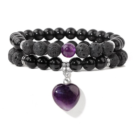 Natural Amethyst Heart Charm Bracelets BP5202-6-1