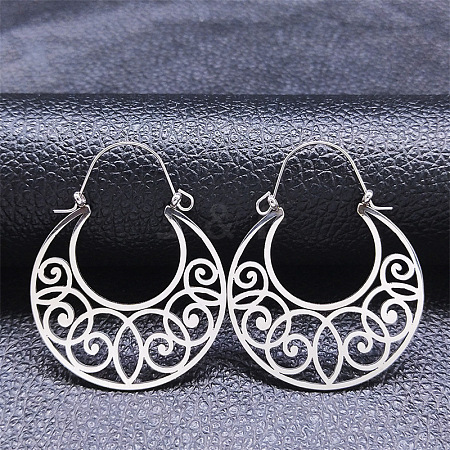 Non-Tarnish 304 Stainless Steel Hollow Moon Hoop Earrings EJEW-P248-13P-1