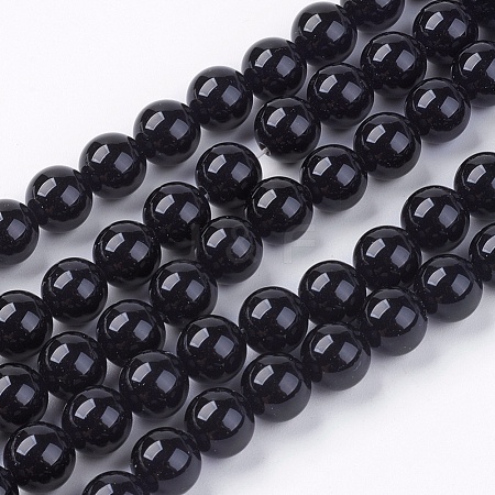 Natural Dyed & Heated Black Onyx Round Beads Strands X-G-L087-8mm-01-1