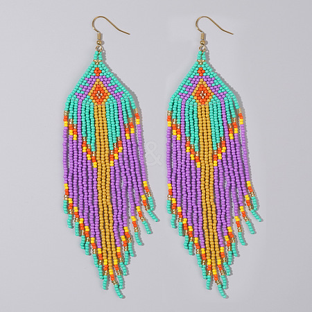 Bohemian Handmade Glass Seed Beads Hexagon Dangle Earrings ZA8204-7-1