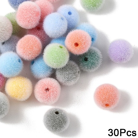 30Pcs Flocky Opaque Acrylic Beads OACR-YW0004-38C-1