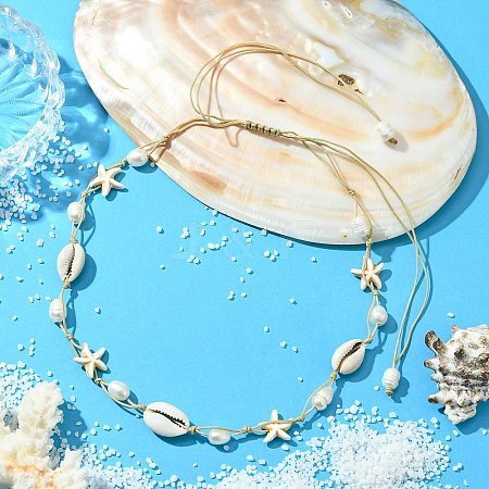 Shell and Synthesize Turquois Pendant Necklaces NJEW-TA00178-1