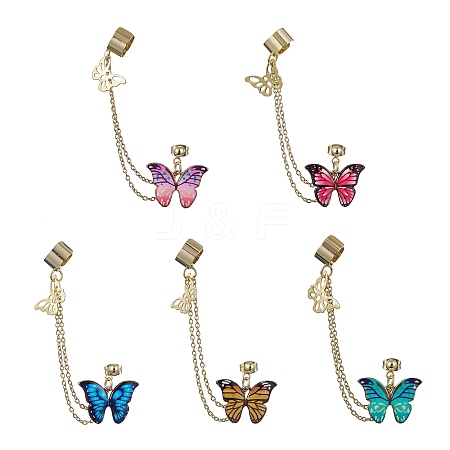Butterfly 304 Stainless Steel Cuff Earring Chains EJEW-JE05609-1