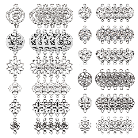 SUNNYCLUE 84Pcs 14 Styles Tibetan Style Alloy Connector Charms FIND-SC0003-33-1