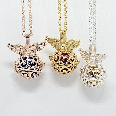 Brass Chime Ball Cage Pendant Necklaces NJEW-F053-05-1