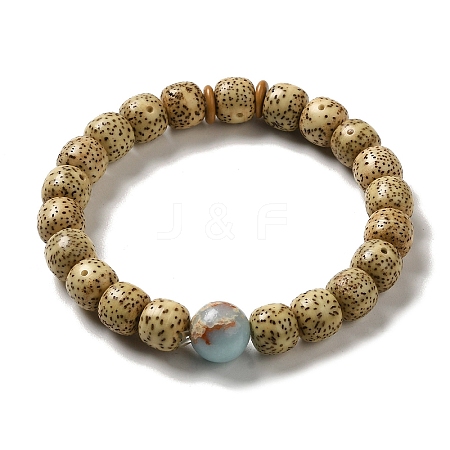 Moon and Star Bodhi & Synthetic Shoushan Stone Beaded Stretch Bracelets BJEW-B080-11-1