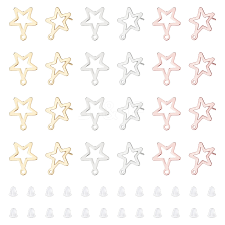 Unicraftale 36Pcs 3 Color 201 Stainless Steel Star Stud Earring Findings STAS-UN0054-88-1