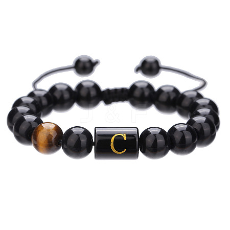 Natural Black Agate & Tiger Eye Round Beaded Adjustable Bracelets HL8029-3-1