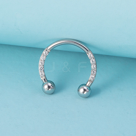 316L Surgical Stainless Steel Micro Pave Clear Cubic Zirconia Circular/Horseshoe Barbell Nose Rings WG07D83-01-1