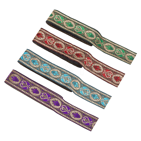 FINGERINSPIRE 14M 4 Colors Ethnic Style Embroidery Polyester Ribbons OCOR-FG0001-66-1