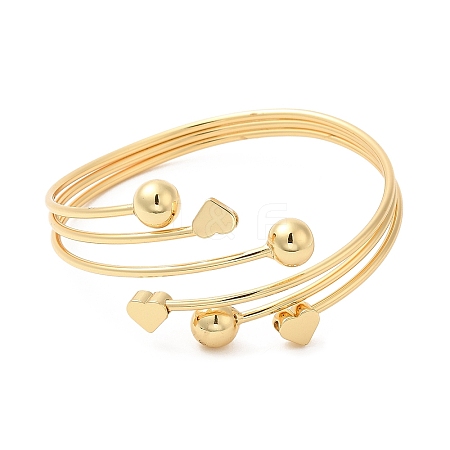 Rack Plating Brass Heart with Round Open Cuff Bangle for Women BJEW-M298-07G-1