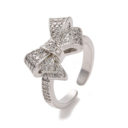 Brass Micro Pave Cubic Zirconia Open Cuff Ring RJEW-K256-58B-P-1