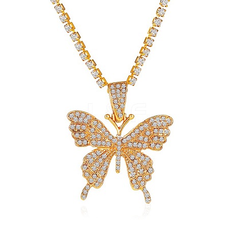 Alloy Crystal Rhinestone Cup Chain Butterfly Pendant Necklaces for Womem WGB1B47-03-1