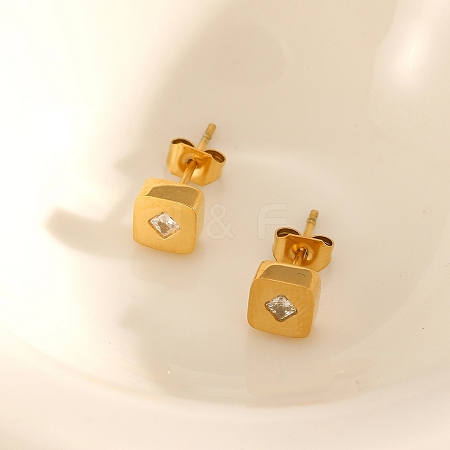304 Stainless Steel & Clear Cubic Zirconia Stud Earrings WGB6216-02-1