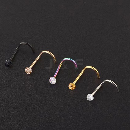 304 Stainless Steel Rhinestone Round Ball Fishtail Nose Rings WGE5A2F-09-1