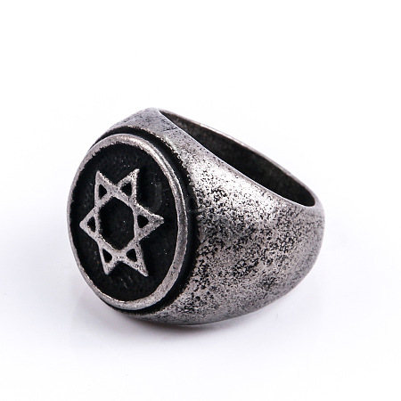 Star of David Pattern 304 Stainless Steel Finger Rings for Men FS-WGD55C6-30-1
