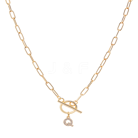 1Pc 304 Stainless Steel Chain & Brass Micro Pave Cubic Zirconia Letter Pendant Necklaces NJEW-LP0001-36Q-G-1