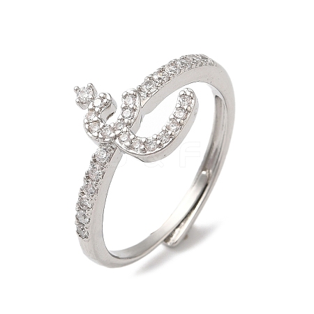 Rack Plating Brass Cubic Zirconia Arabic Letters Adjustable Rings for Women RJEW-S407-10P-06-1