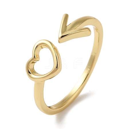 Heart & Arrow Rack Plating Brass Open Cuff Finger Rings for Women RJEW-L123-013G-1